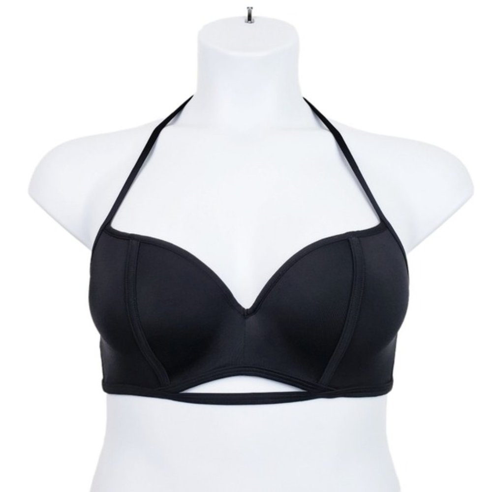 Victoria's Secret Pink Black Cutout Halter Neck Bikini Swimsuit Top Size M